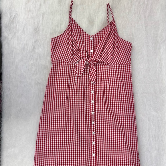Soprano Red & White Gingham Cotton Sun Dress Size Large NWT Tie Front Cutout - Picture 4 of 15